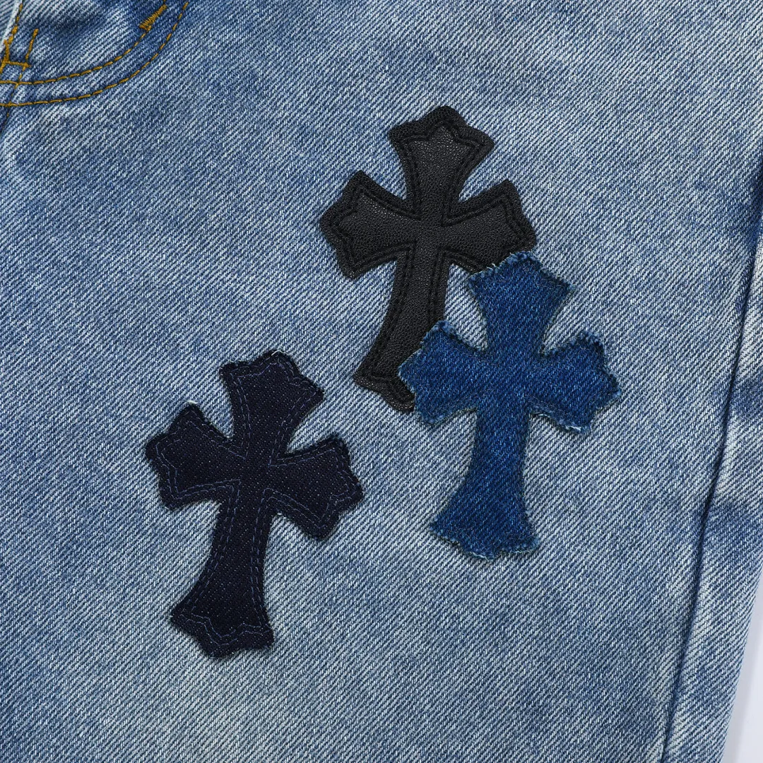 P300 💰 (Top version) [New] Chrome hearts Chrome hearts The vintage texture is reproduced vividly. Special Italian cowhide is carefully printed and then cut accurately, paired with custom-made sheepskin, and is delicately pasted with three layers of thick lines. The unique overall splicing is combined with heavy water washing and dyeing techniques, and the details show a unique sense of design.  Its three-dimensional cutting version is loose and comfortable, not flattering on your body shape, and has a first-class effect of making you taller and slimmer. The factory has exquisite craftsmanship and the original factory has strict quality control.  Color: blue Size: 28-30-32-34-36 (corresponds to S-M-L-XL-XXL)